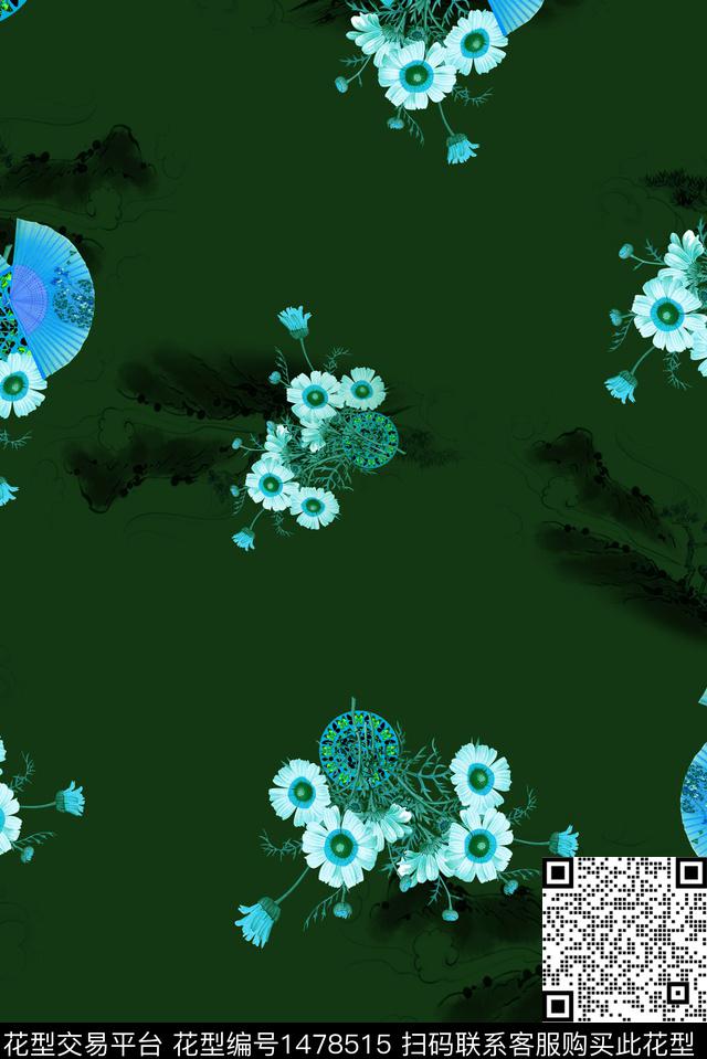 扇子民族风花卉数码印花华亿平台下载（图片编号: 1478515） - 瓦栏（Walan）