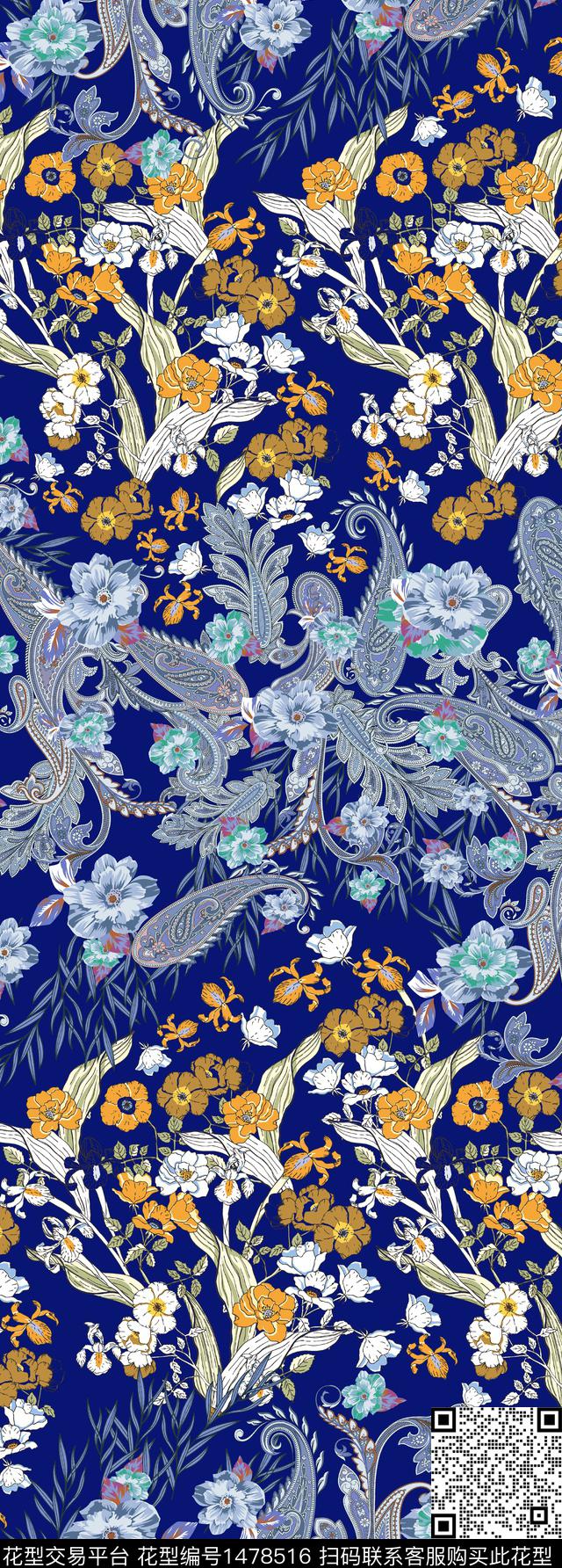 民族风佩斯利花卉数码印花华亿平台下载（图片编号: 1478516） - 瓦栏（Walan）