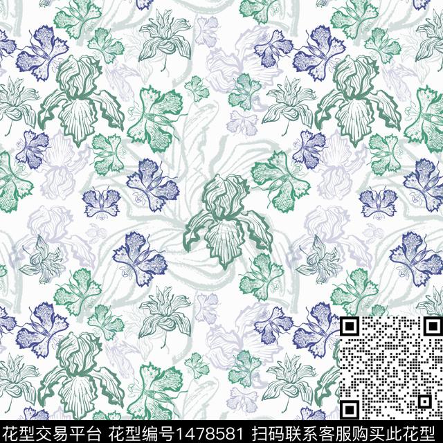 花卉手绘小碎花传统印花华亿平台下载（图片编号: 1478581） - 瓦栏（Walan）