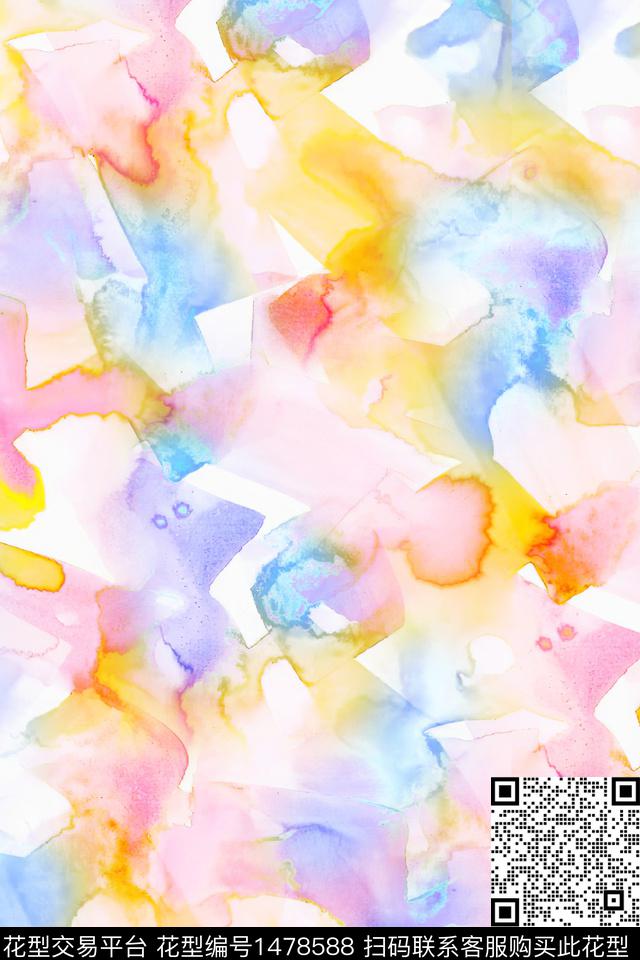 抽象小清新真丝数码印花华亿平台下载（图片编号: 1478588） - 瓦栏（Walan）