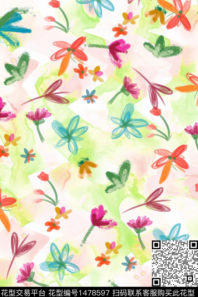 花卉小清新真丝数码印花华亿平台下载（图片编号: 1478597） - 瓦栏（Walan）