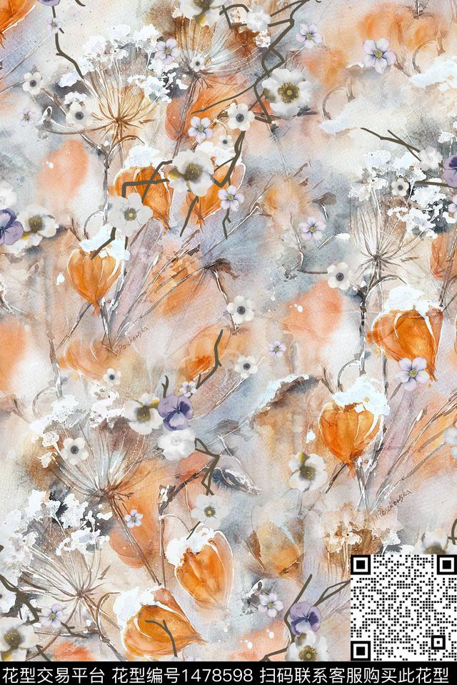 花卉小清新真丝数码印花华亿平台下载（图片编号: 1478598） - 瓦栏（Walan）