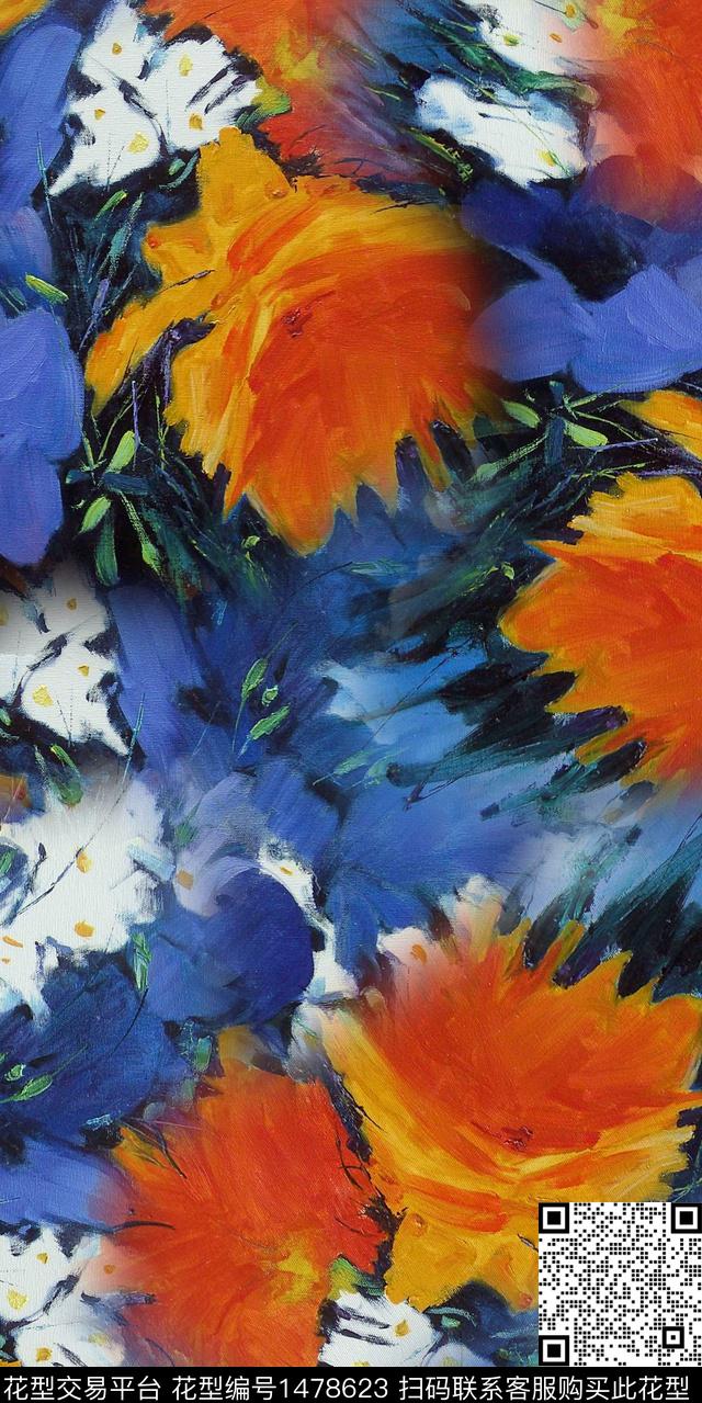 抽象油画华亿平台数码印花华亿平台下载（图片编号: 1478623） - 瓦栏（Walan）