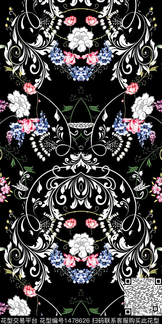 动物花卉水彩花卉卷草数码印花华亿平台下载（图片编号: 1478626） - 瓦栏（Walan）