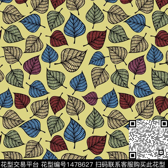 复古植物绿植树叶数码印花华亿平台下载（图片编号: 1478627） - 瓦栏（Walan）