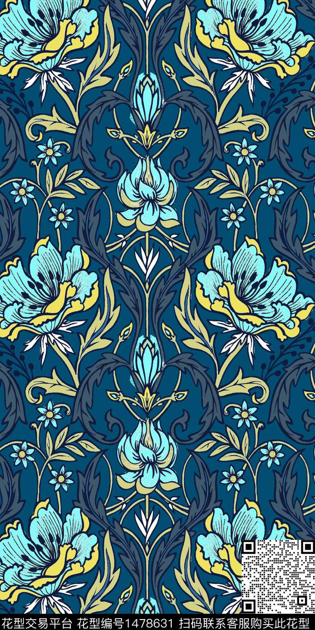 民族风花卉中国风数码印花华亿平台下载（图片编号: 1478631） - 瓦栏（Walan）