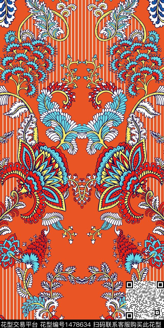 几何花卉民族风花卉数码印花华亿平台下载（图片编号: 1478634） - 瓦栏（Walan）