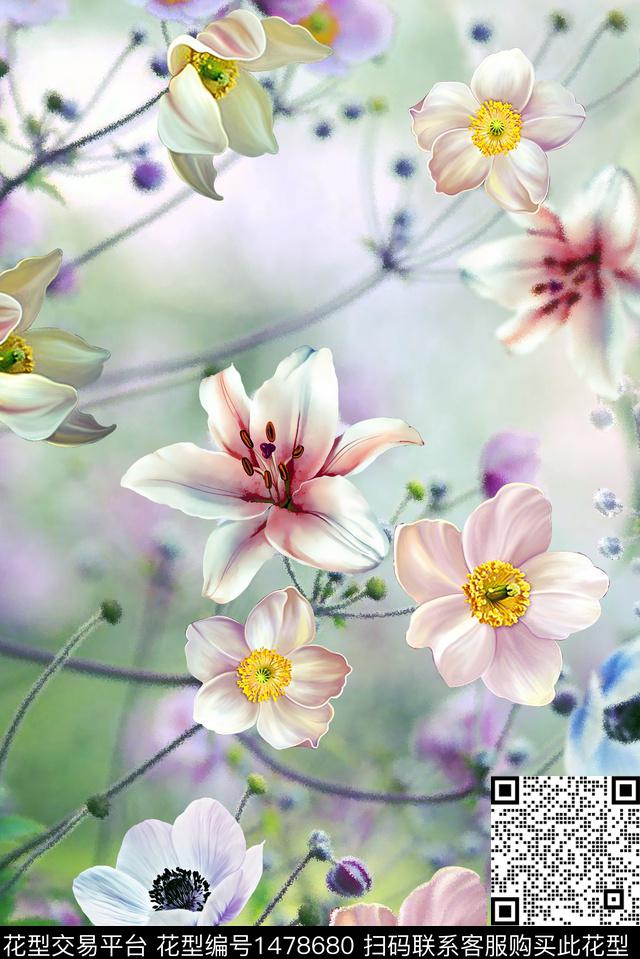 女装花卉真丝数码印花华亿平台下载（图片编号: 1478680） - 瓦栏（Walan）