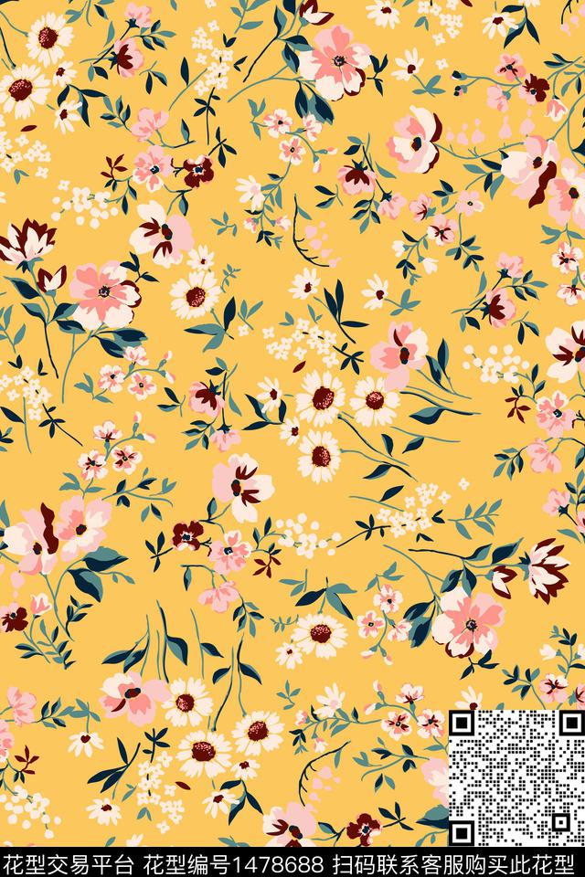 花卉年轻女性真丝数码印花华亿平台下载（图片编号: 1478688） - 瓦栏（Walan）