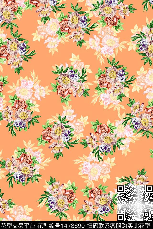 小清新小碎花手绘花卉数码印花华亿平台下载（图片编号: 1478690） - 瓦栏（Walan）