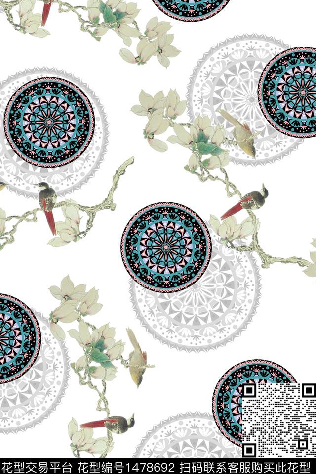 花鸟民族风花卉数码印花华亿平台下载（图片编号: 1478692） - 瓦栏（Walan）