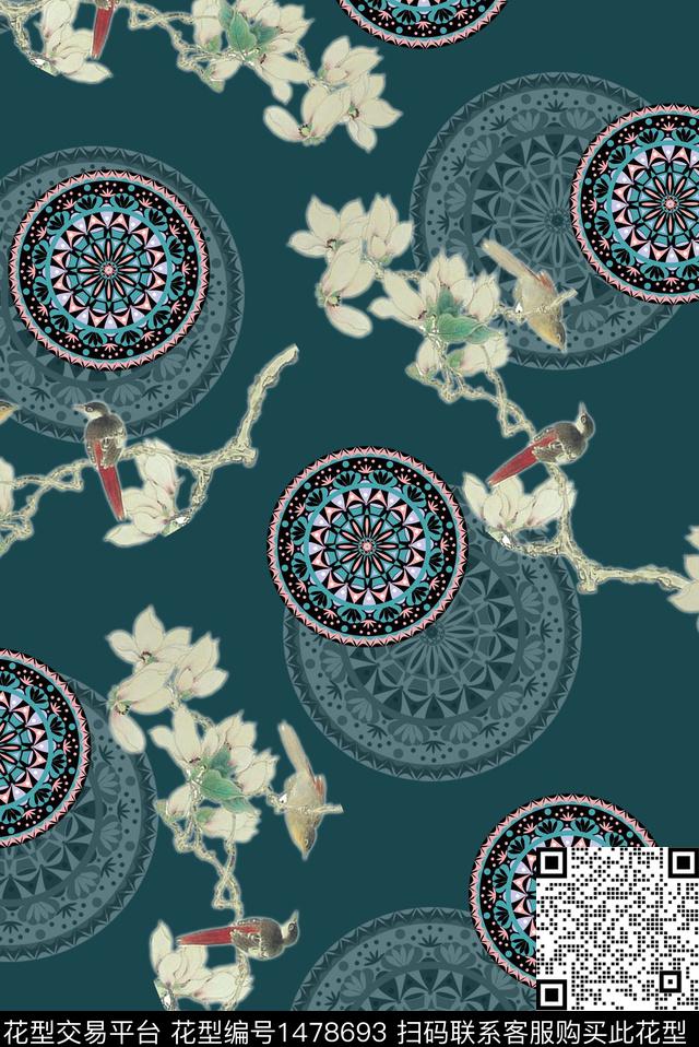 花鸟民族风花卉数码印花华亿平台下载（图片编号: 1478693） - 瓦栏（Walan）