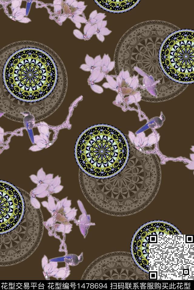 花鸟民族风花卉数码印花华亿平台下载（图片编号: 1478694） - 瓦栏（Walan）