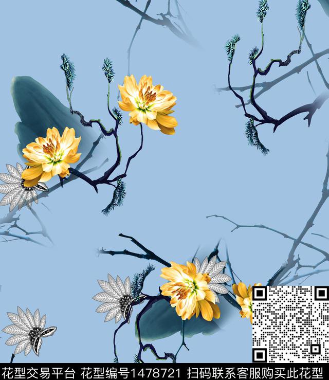 连衣裙女装花卉传统印花华亿平台下载（图片编号: 1478721） - 瓦栏（Walan）