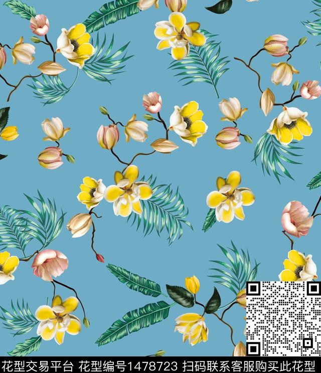 连衣裙女装花卉传统印花华亿平台下载（图片编号: 1478723） - 瓦栏（Walan）