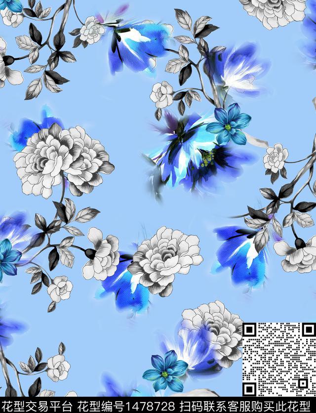 连衣裙女装花卉传统印花华亿平台下载（图片编号: 1478728） - 瓦栏（Walan）