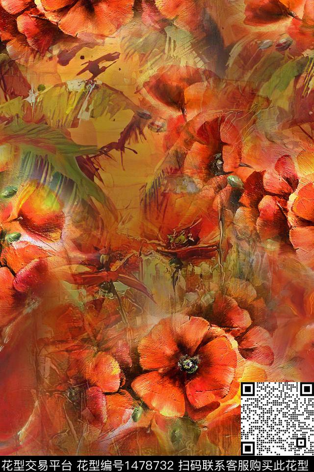 花卉抽象数码印花华亿平台下载（图片编号: 1478732） - 瓦栏（Walan）