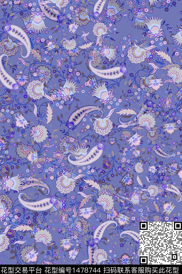 民族风佩斯利大牌风数码印花华亿平台下载（图片编号: 1478744） - 瓦栏（Walan）