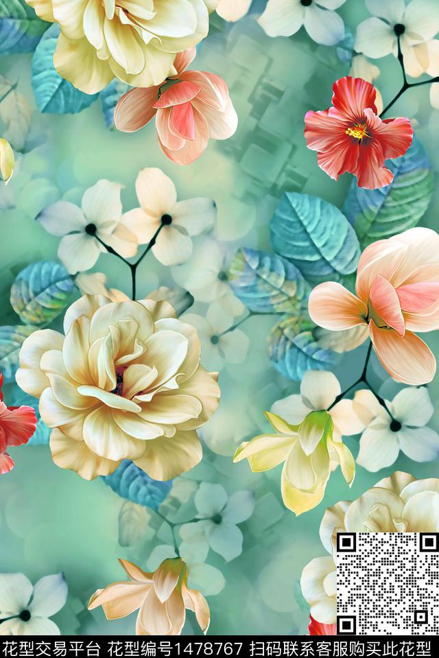 女装花卉香云纱数码印花华亿平台下载（图片编号: 1478767） - 瓦栏（Walan）