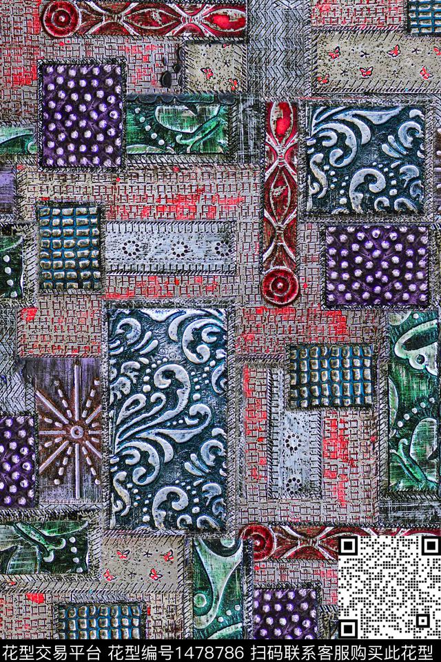 几何大牌风抽象数码印花华亿平台下载（图片编号: 1478786） - 瓦栏（Walan）