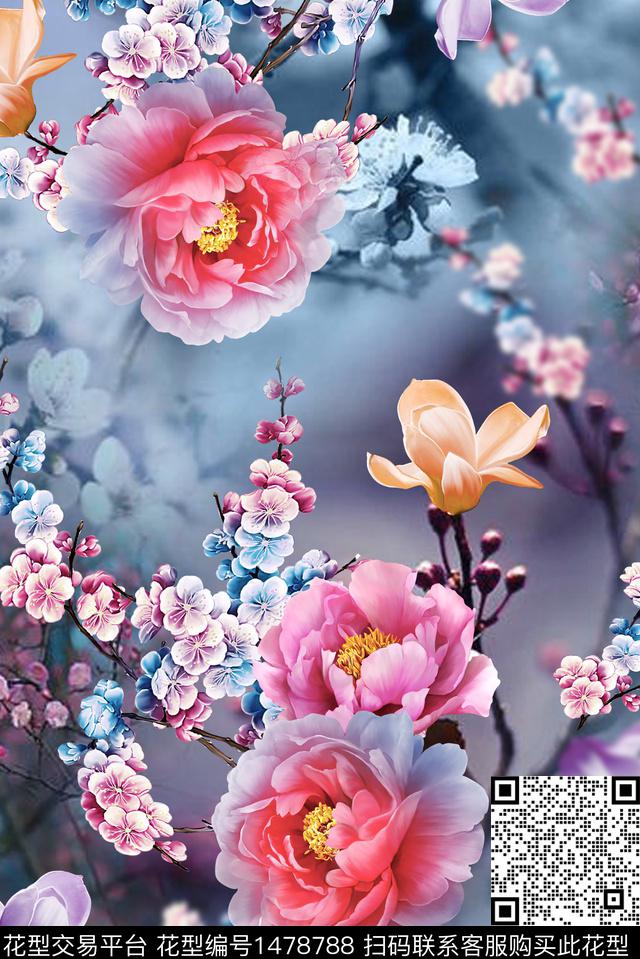 女装花卉真丝数码印花华亿平台下载（图片编号: 1478788） - 瓦栏（Walan）