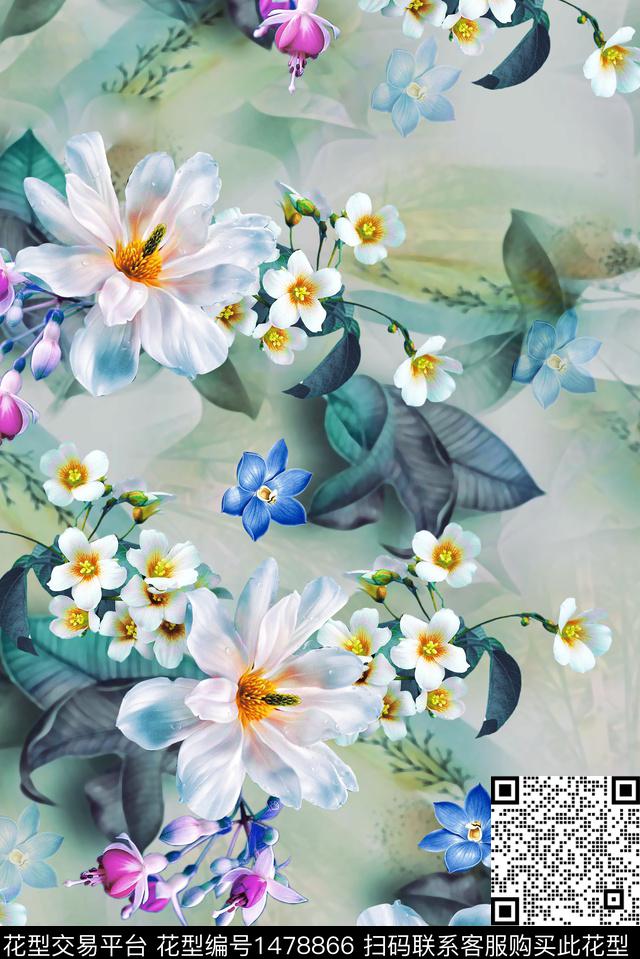 女装花卉真丝数码印花华亿平台下载（图片编号: 1478866） - 瓦栏（Walan）