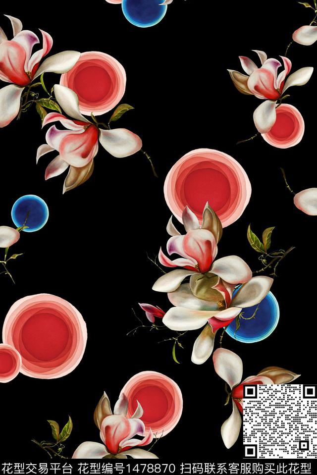 几何花卉春夏华亿平台数码印花华亿平台下载（图片编号: 1478870） - 瓦栏（Walan）