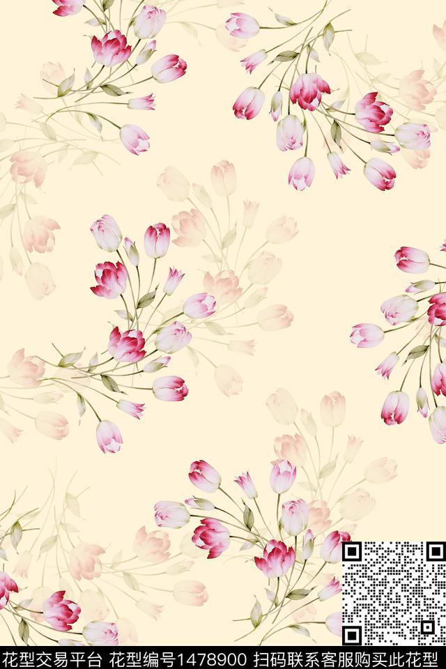 绿植树叶水彩大牌风数码印花华亿平台下载（图片编号: 1478900） - 瓦栏（Walan）