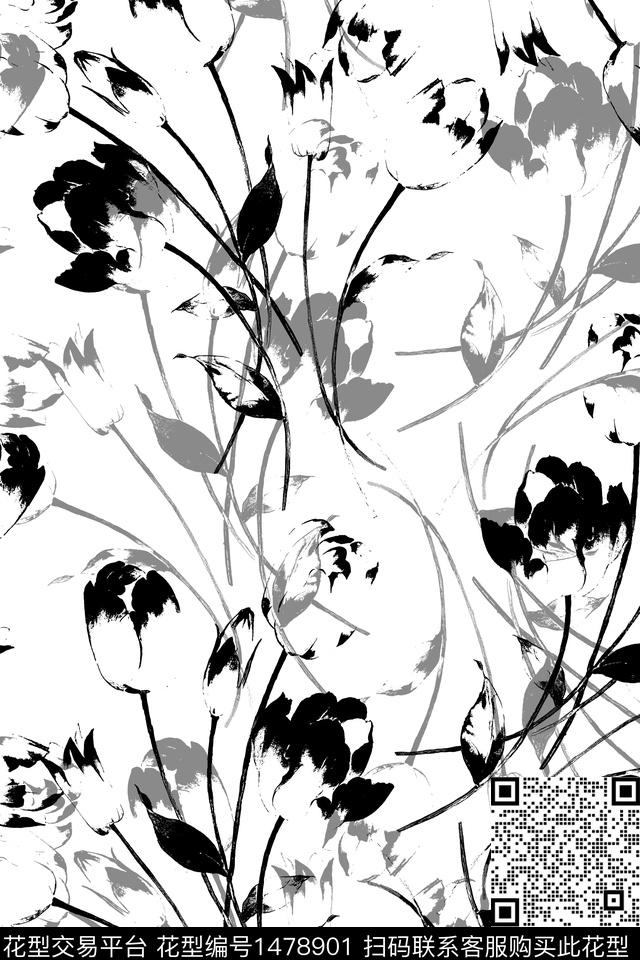 黑白华亿平台大牌风年轻女性传统印花华亿平台下载（图片编号: 1478901） - 瓦栏（Walan）