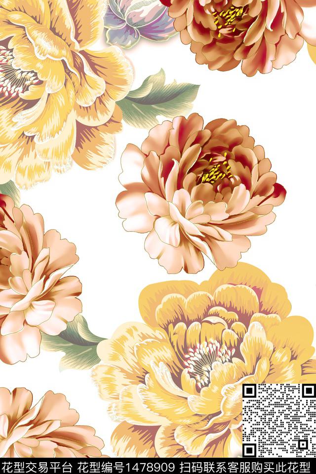 数码华亿平台花卉牡丹数码印花华亿平台下载（图片编号: 1478909） - 瓦栏（Walan）