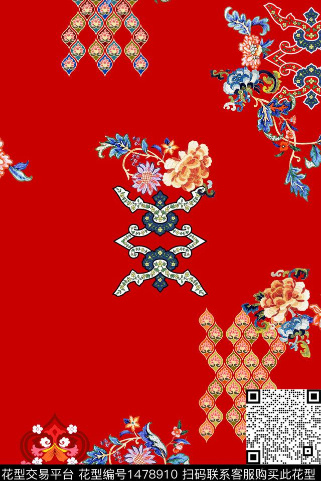 几何花卉绣花华亿平台民族风数码印花华亿平台下载（图片编号: 1478910） - 瓦栏（Walan）