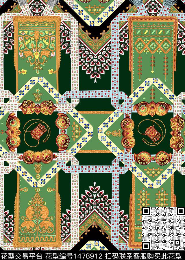 几何花卉文艺大牌风数码印花华亿平台下载（图片编号: 1478912） - 瓦栏（Walan）