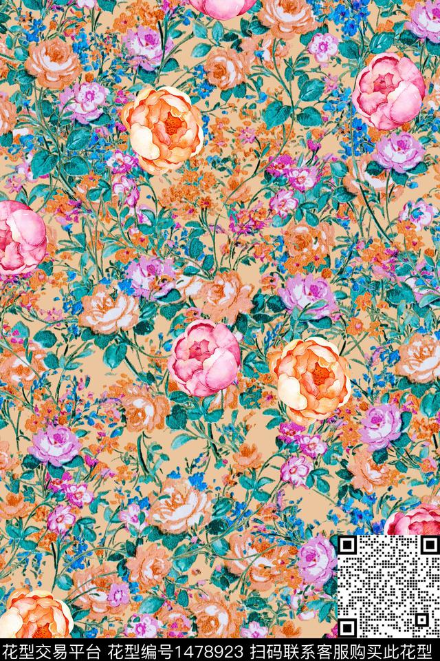 春夏华亿平台小清新藤蔓数码印花华亿平台下载（图片编号: 1478923） - 瓦栏（Walan）