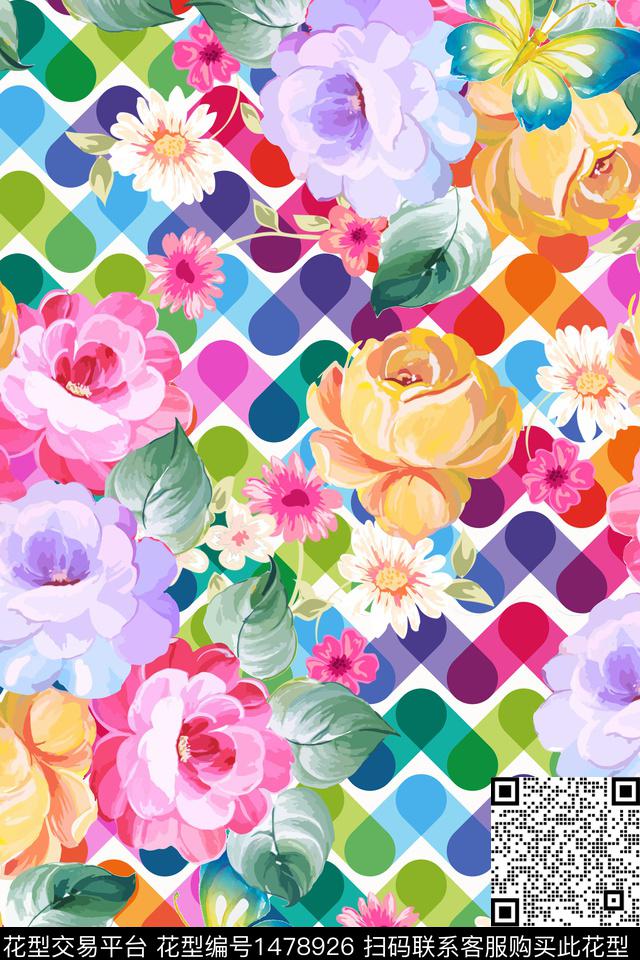 春夏华亿平台小清新几何数码印花华亿平台下载（图片编号: 1478926） - 瓦栏（Walan）