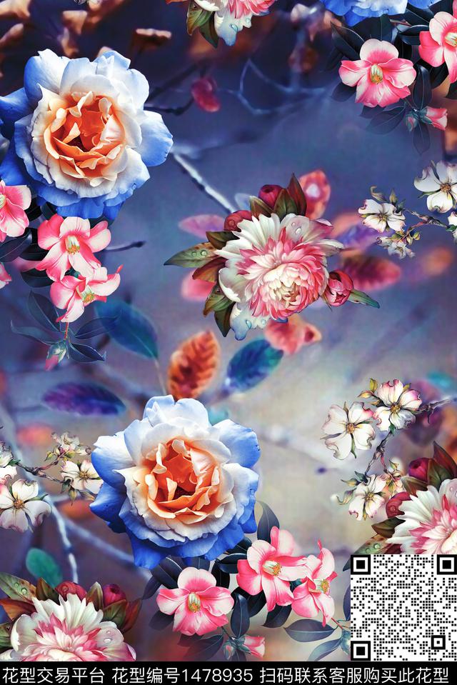 女装花卉真丝数码印花华亿平台下载（图片编号: 1478935） - 瓦栏（Walan）
