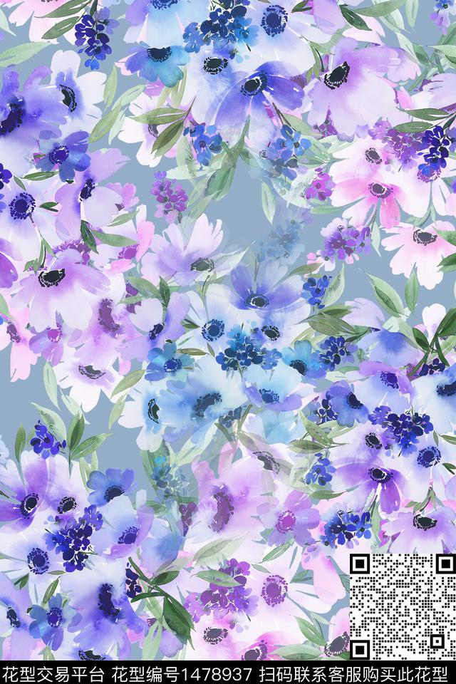 花卉小清新真丝数码印花华亿平台下载（图片编号: 1478937） - 瓦栏（Walan）