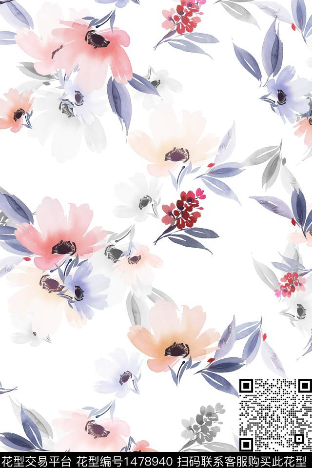 清爽底花卉花卉小清新数码印花华亿平台下载（图片编号: 1478940） - 瓦栏（Walan）