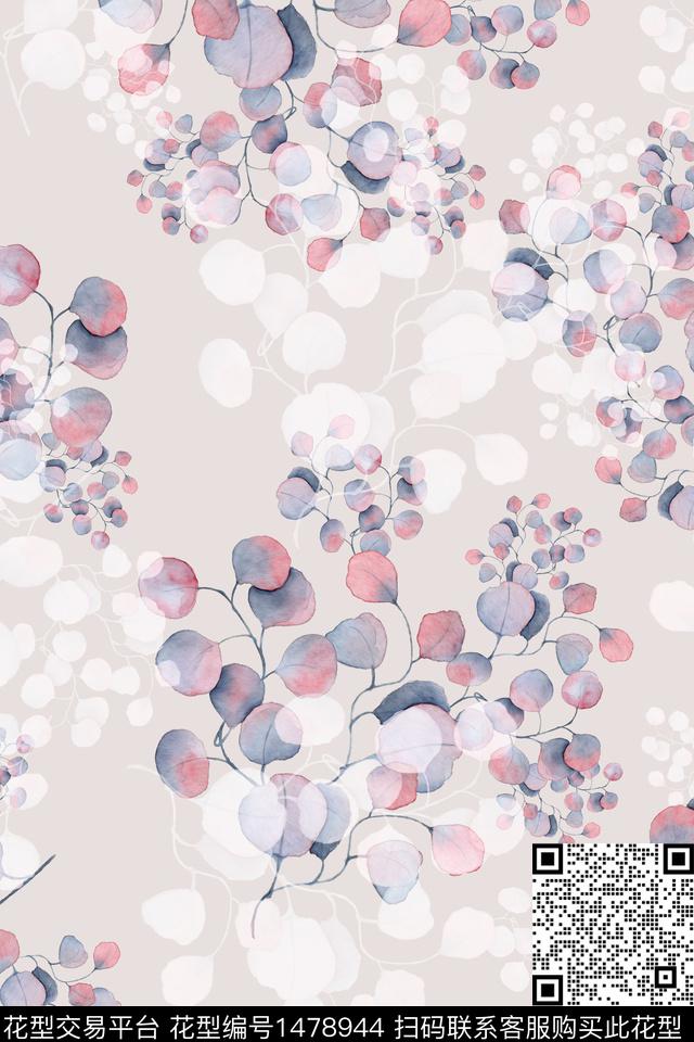 绿植树叶花卉小清新数码印花华亿平台下载（图片编号: 1478944） - 瓦栏（Walan）