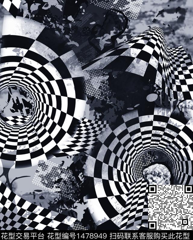 男装满版花黑白华亿平台抽象男装数码印花华亿平台下载（图片编号: 1478949） - 瓦栏（Walan）