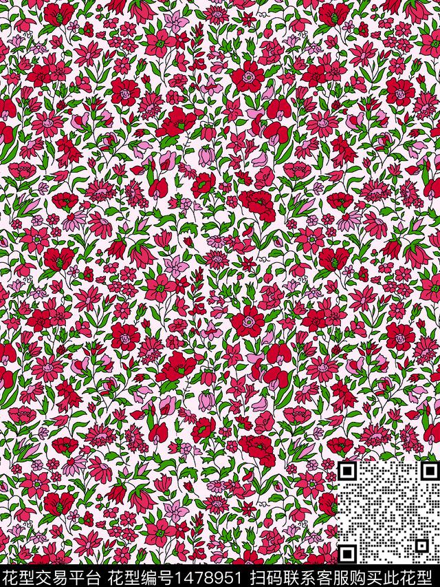 木槿花小清新小碎花数码印花华亿平台下载（图片编号: 1478951） - 瓦栏（Walan）