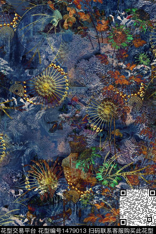 香云纱中国风真丝数码印花华亿平台下载（图片编号: 1479013） - 瓦栏（Walan）