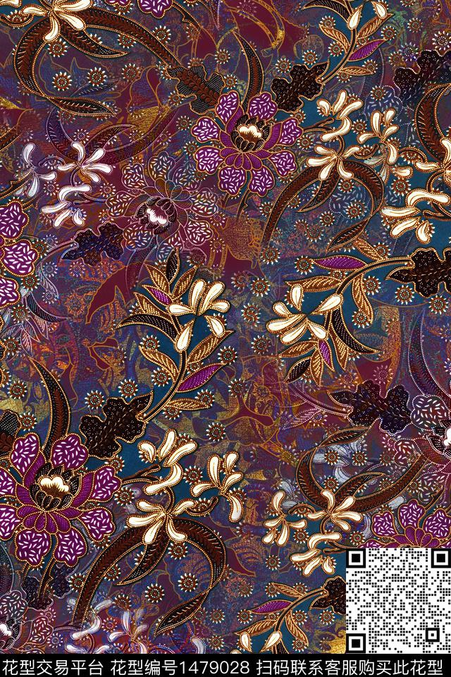 香云纱中国风真丝数码印花华亿平台下载（图片编号: 1479028） - 瓦栏（Walan）