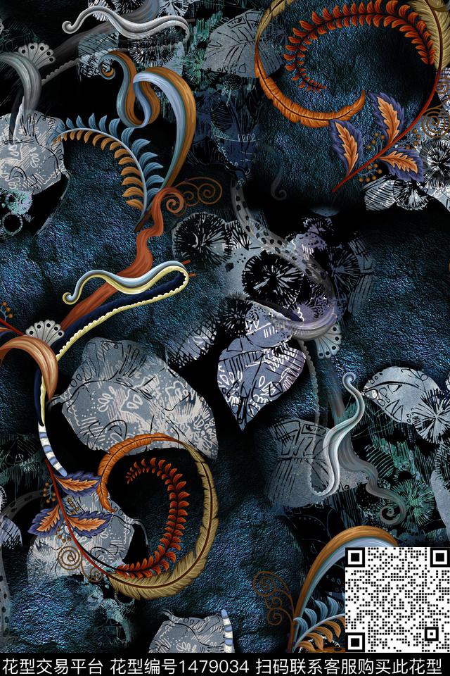 香云纱中国风真丝数码印花华亿平台下载（图片编号: 1479034） - 瓦栏（Walan）