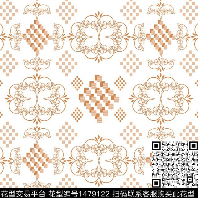 几何定位花格子传统印花华亿平台下载（图片编号: 1479122） - 瓦栏（Walan）