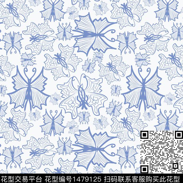 花卉小碎花蝴蝶传统印花华亿平台下载（图片编号: 1479125） - 瓦栏（Walan）