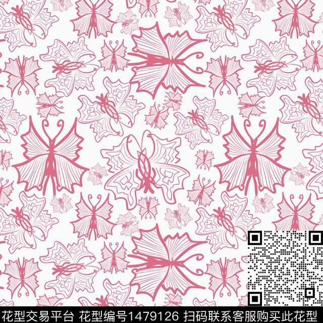 花卉蝴蝶趣味元素传统印花华亿平台下载（图片编号: 1479126） - 瓦栏（Walan）
