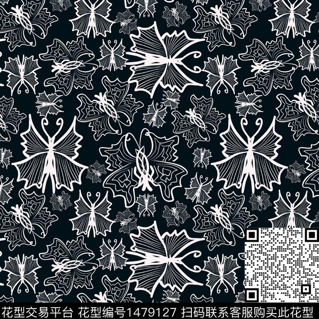 花卉小碎花蝴蝶传统印花华亿平台下载（图片编号: 1479127） - 瓦栏（Walan）