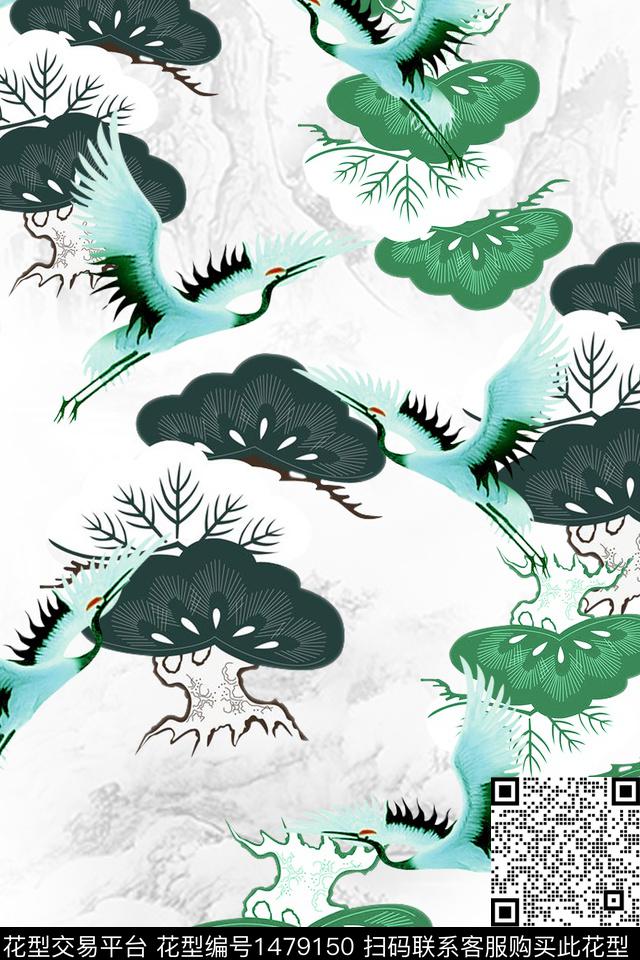 仙鹤民族风花卉数码印花华亿平台下载（图片编号: 1479150） - 瓦栏（Walan）