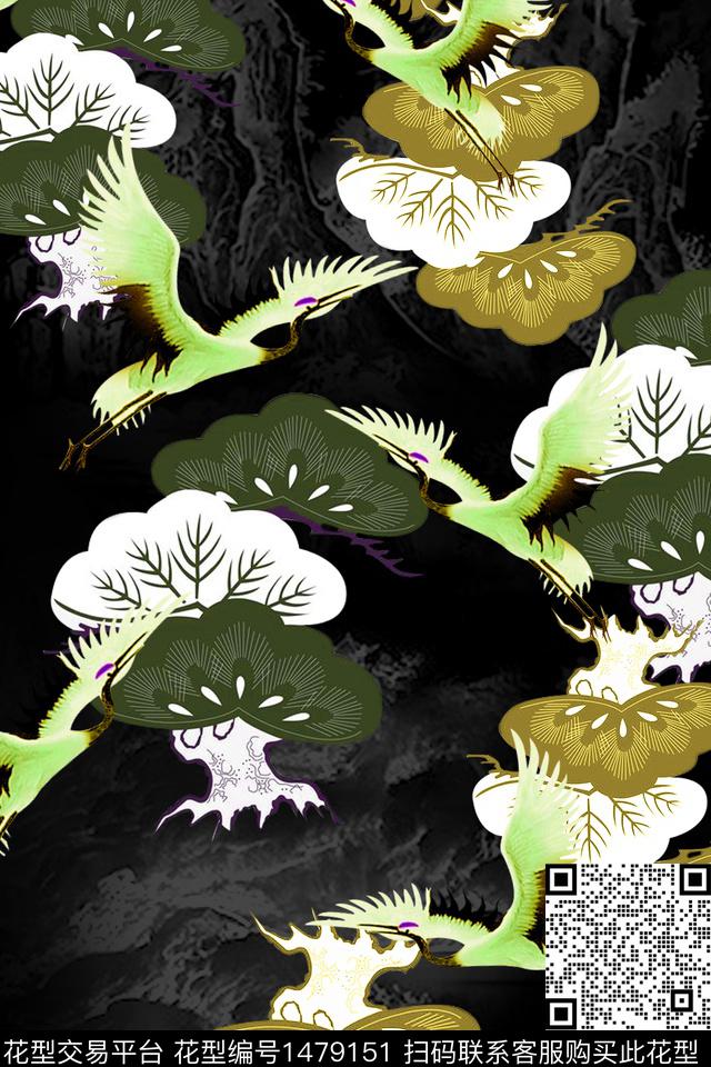 仙鹤民族风花卉数码印花华亿平台下载（图片编号: 1479151） - 瓦栏（Walan）