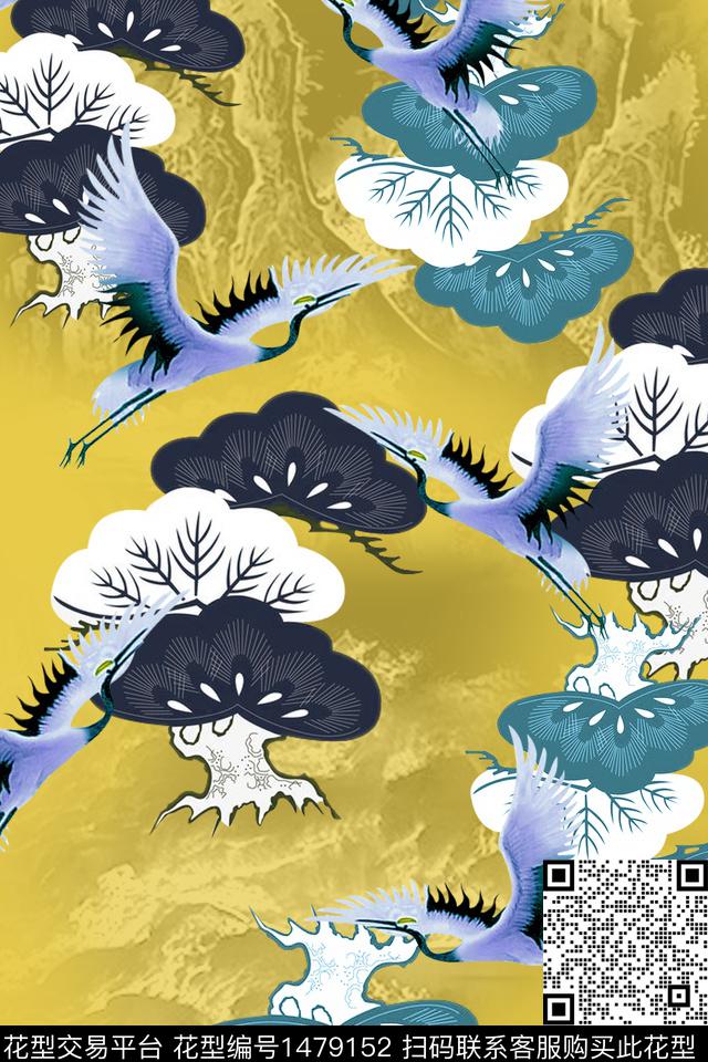 仙鹤民族风花卉数码印花华亿平台下载（图片编号: 1479152） - 瓦栏（Walan）